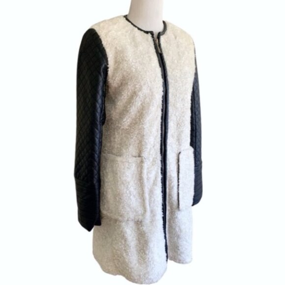 Vince Camuto cream & black shearling faux leather trench coat size  S - Picture 7 of 16